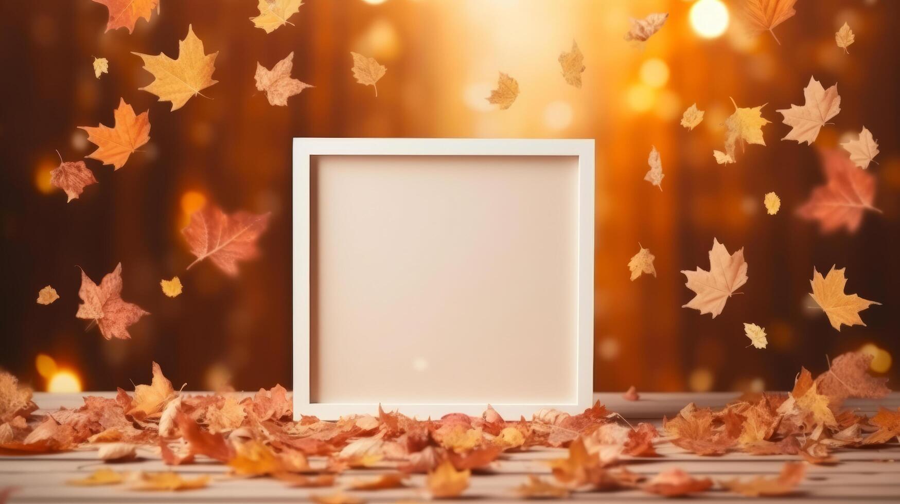 White frame with autumn leaves. Illustration photo