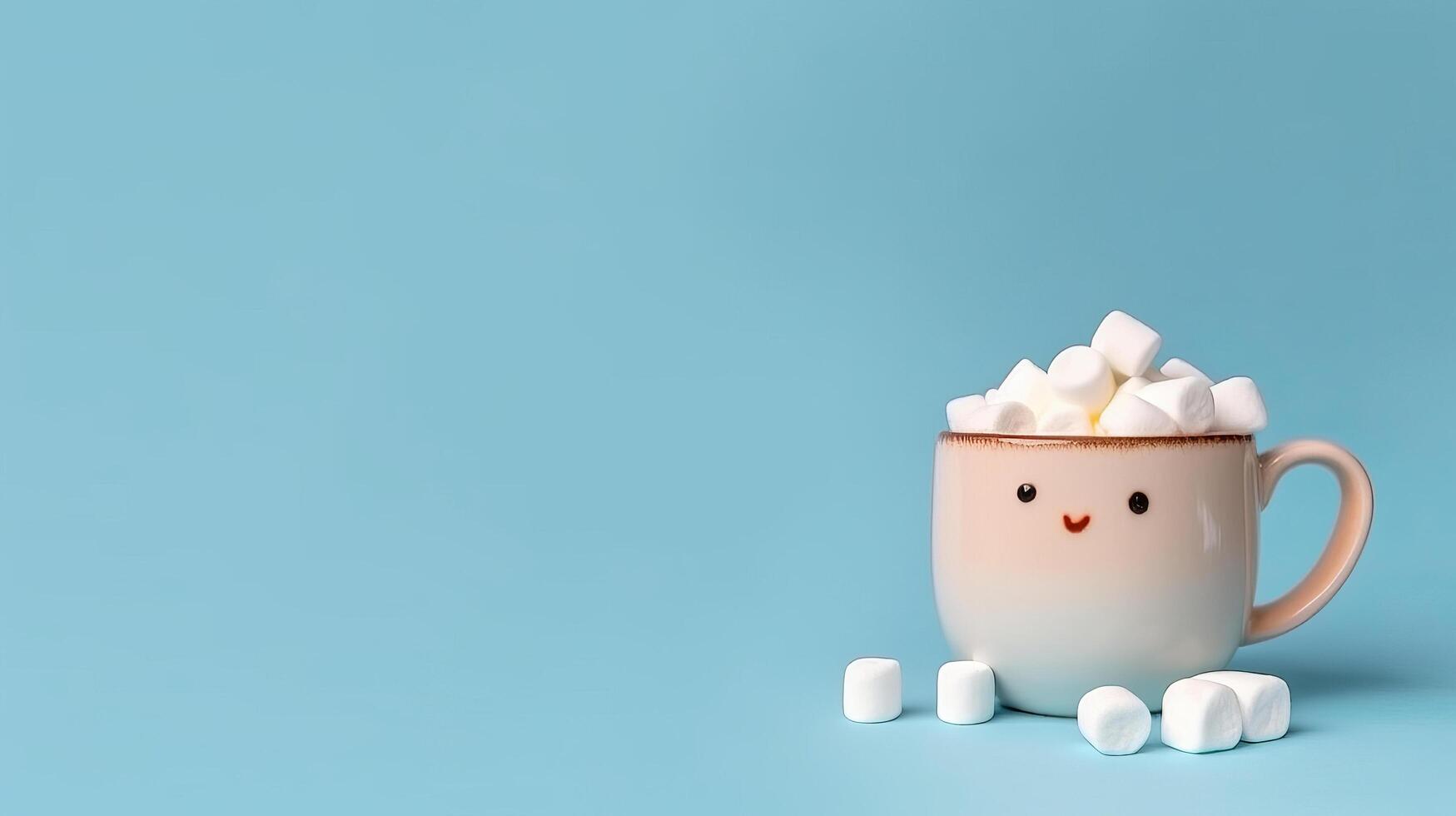 Hot chocolate mug with melted marshmallows snowman Illustration photo