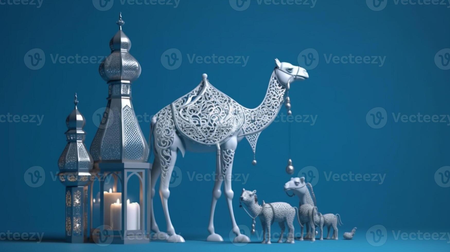 Eid al adha background with camel 3d photo