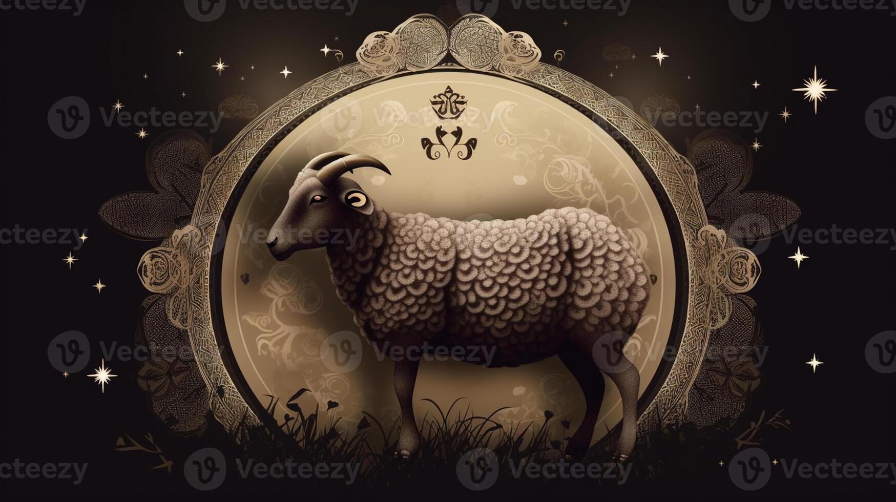 Eid al adha background, sheep front of mosque photo