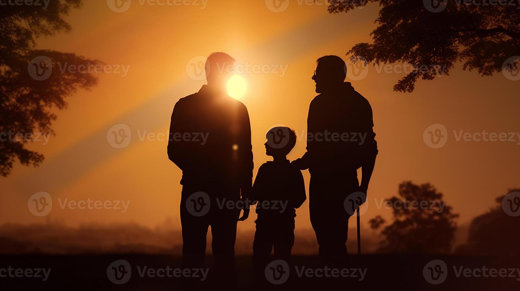 Silhouette of family at sunset. Concept of happy Father day, photo