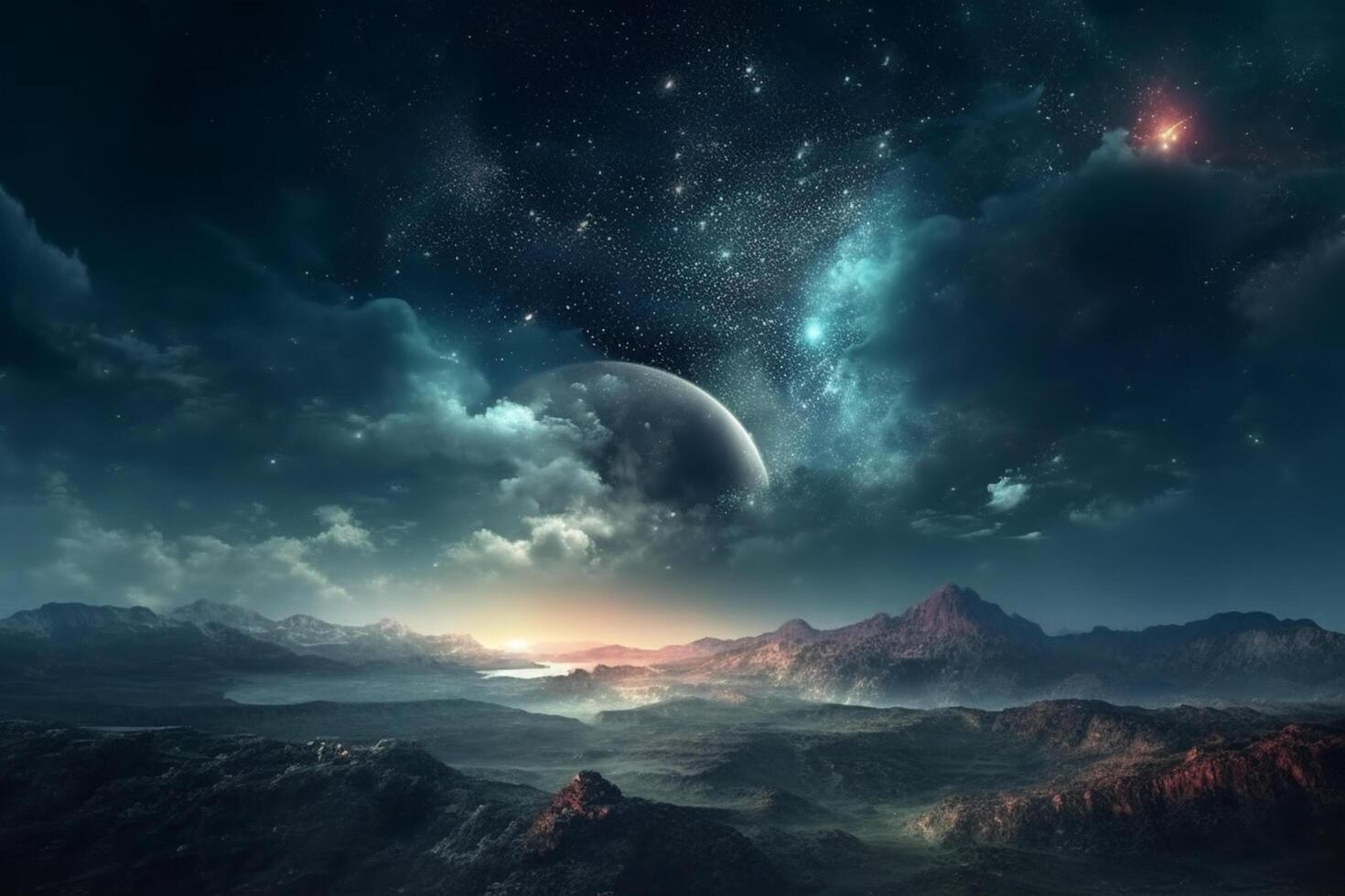 Fantasy alien planet. 3D rendering. Elements of this image furnished by NASA photo