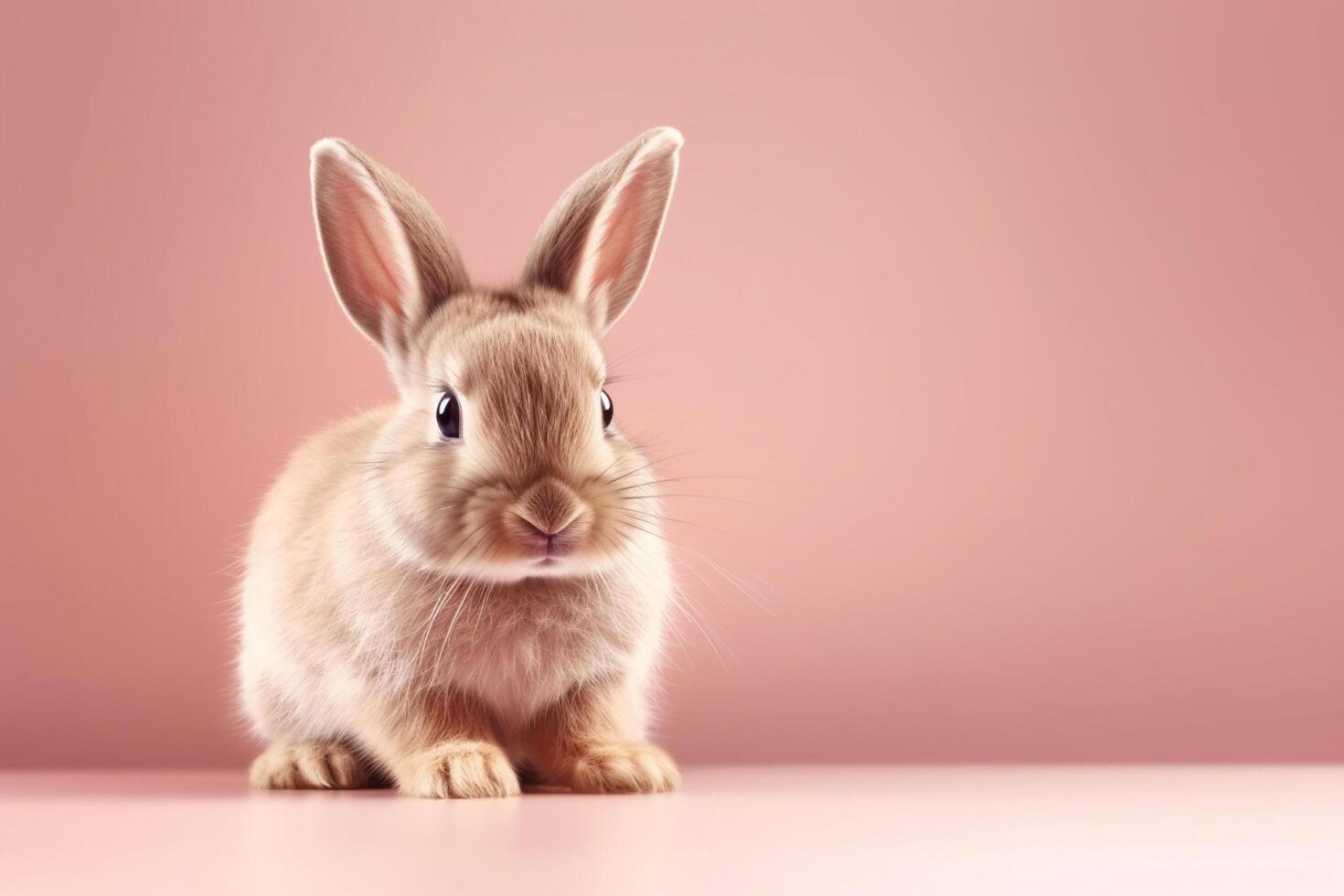 linda pequeño Conejo en rosado fondo, vacaciones concepto. generativo ai foto