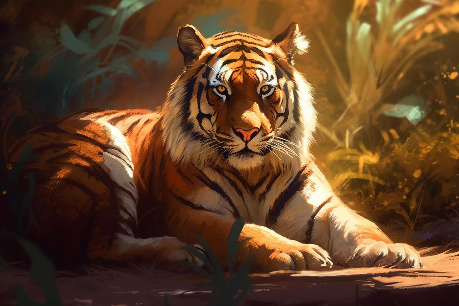 Siberian Tiger in the forest. Tiger in the wild. photo