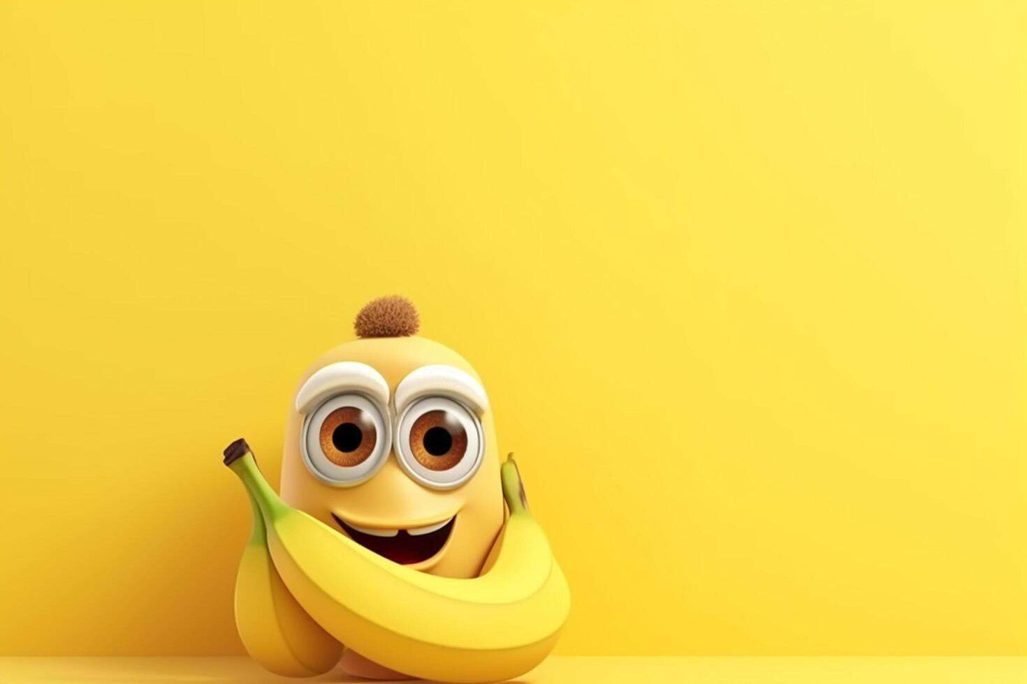 Funny banana character with big eyes on isolated background. 3d illustration photo