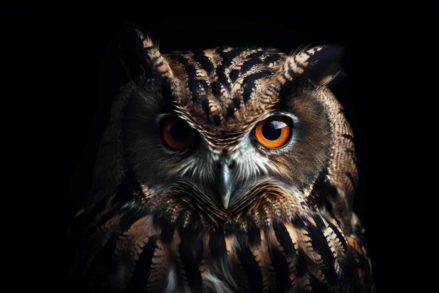 Portrait of a beautiful owl on a dark background. Toned. photo