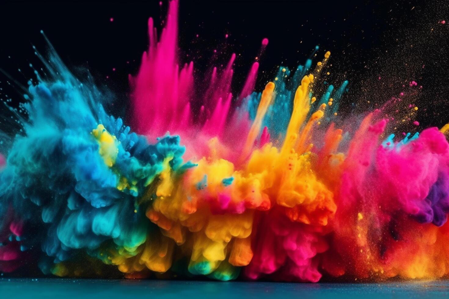 Colored powder explosion on black background. Colorful dust cloud. photo