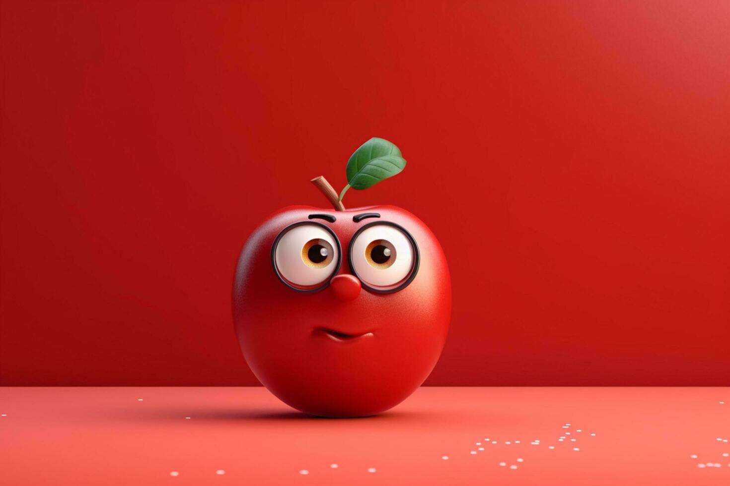 Red apple character cartoon on red background. 3d illustration. photo