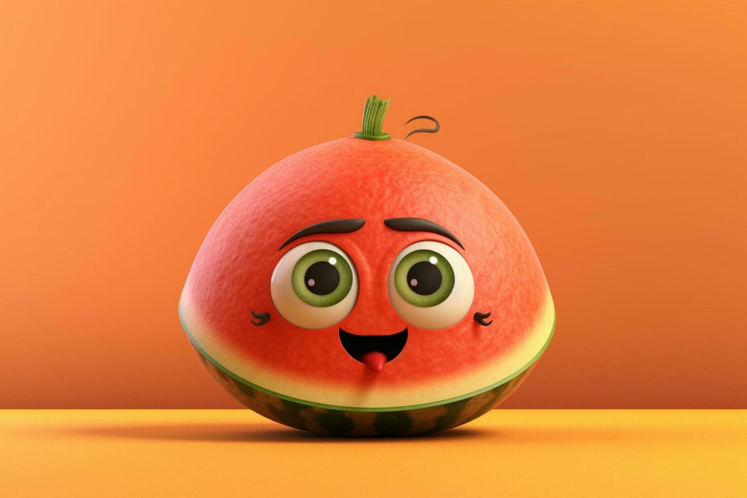 Funny watermelon character on green background. 3D illustration. photo
