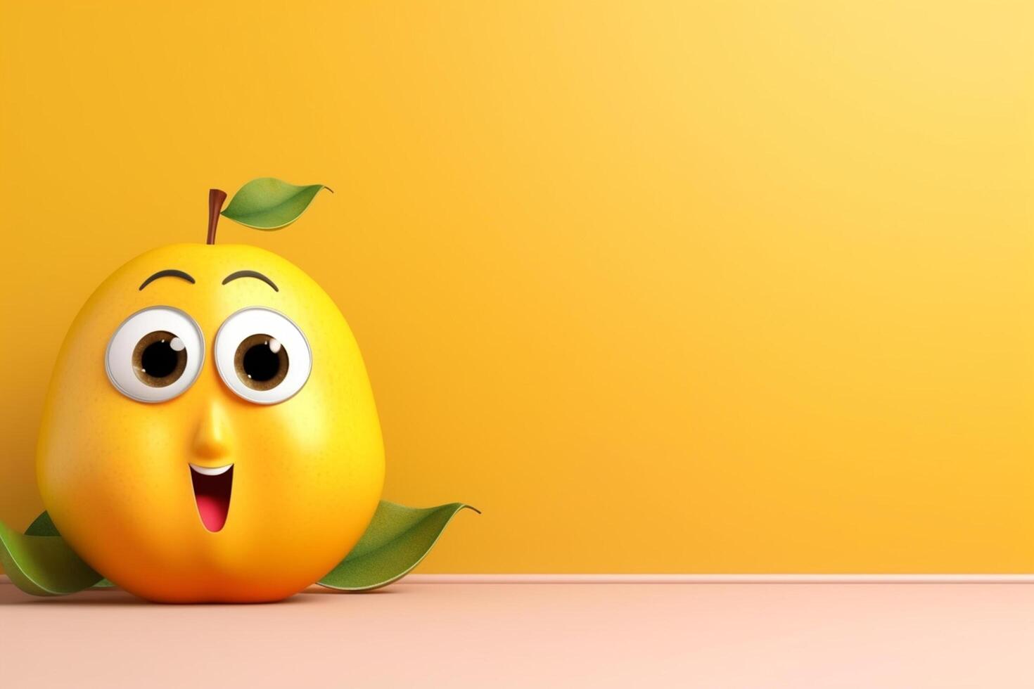 Funny mango character on orange background. 3d render illustration. photo