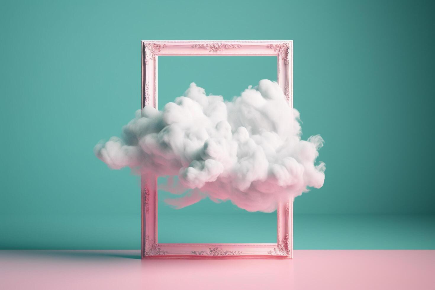 Clouds and frame on blue background. 3D rendering. Vintage style. photo