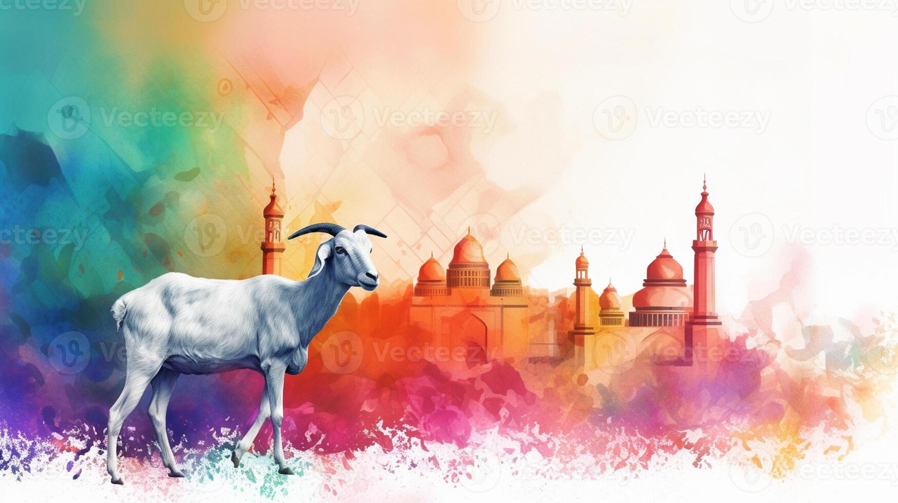 Eid al adha background mosque with goat photo