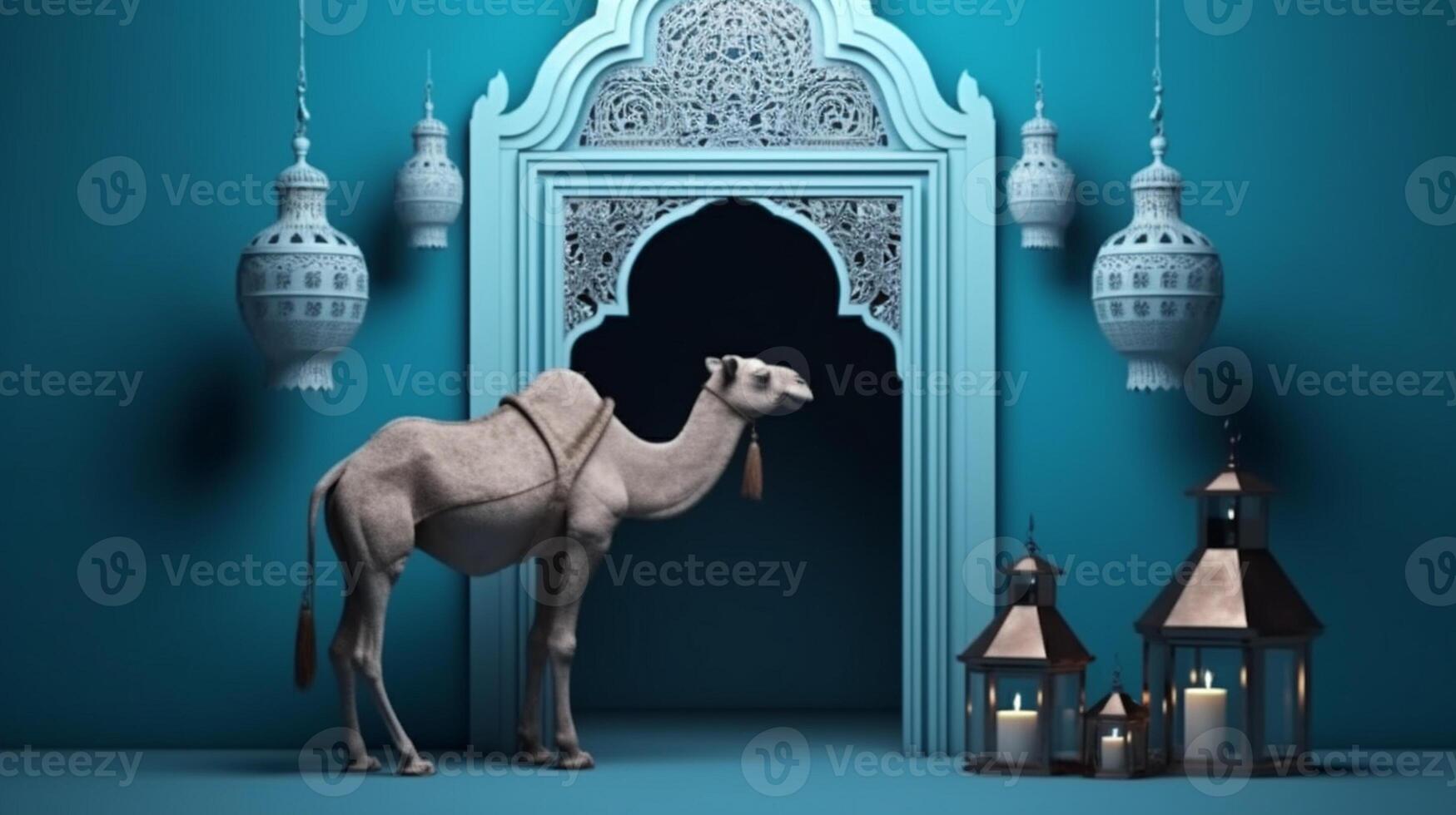 Eid al adha background with camel 3d photo