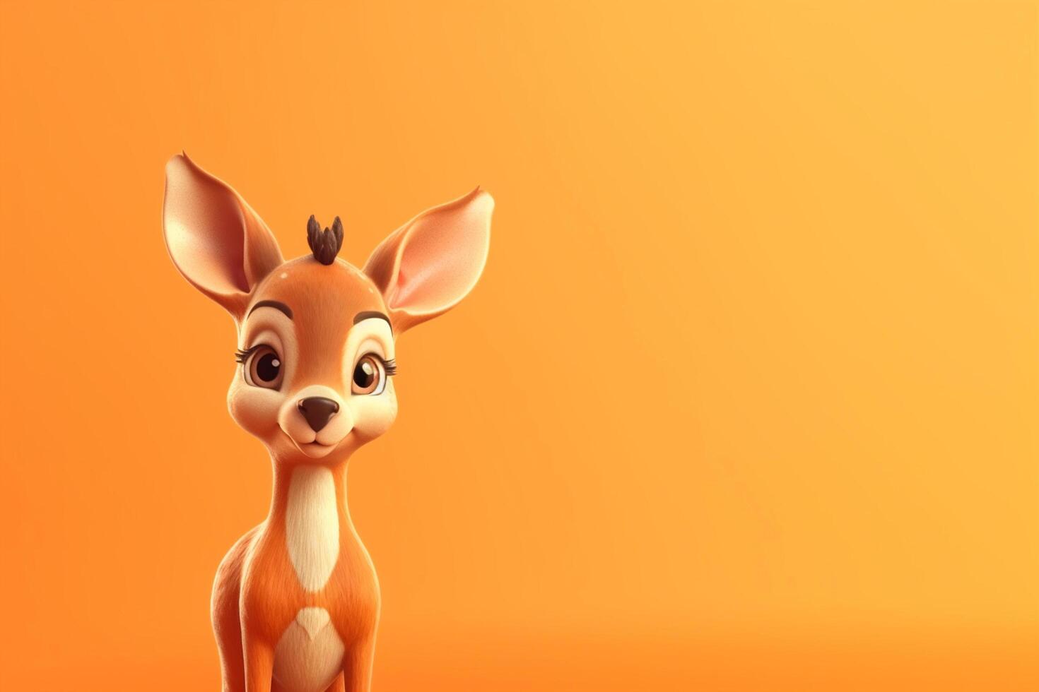 Cute deer on orange background with copy space for text. photo