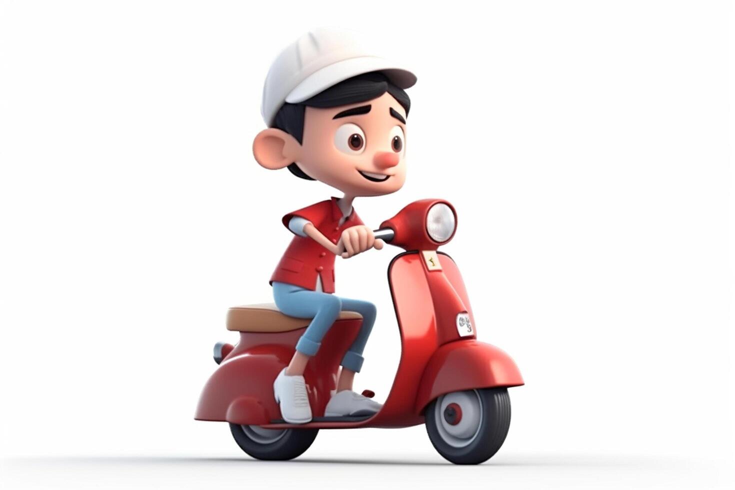 3d illustration of a cute cartoon riding a scooter on isolated background photo