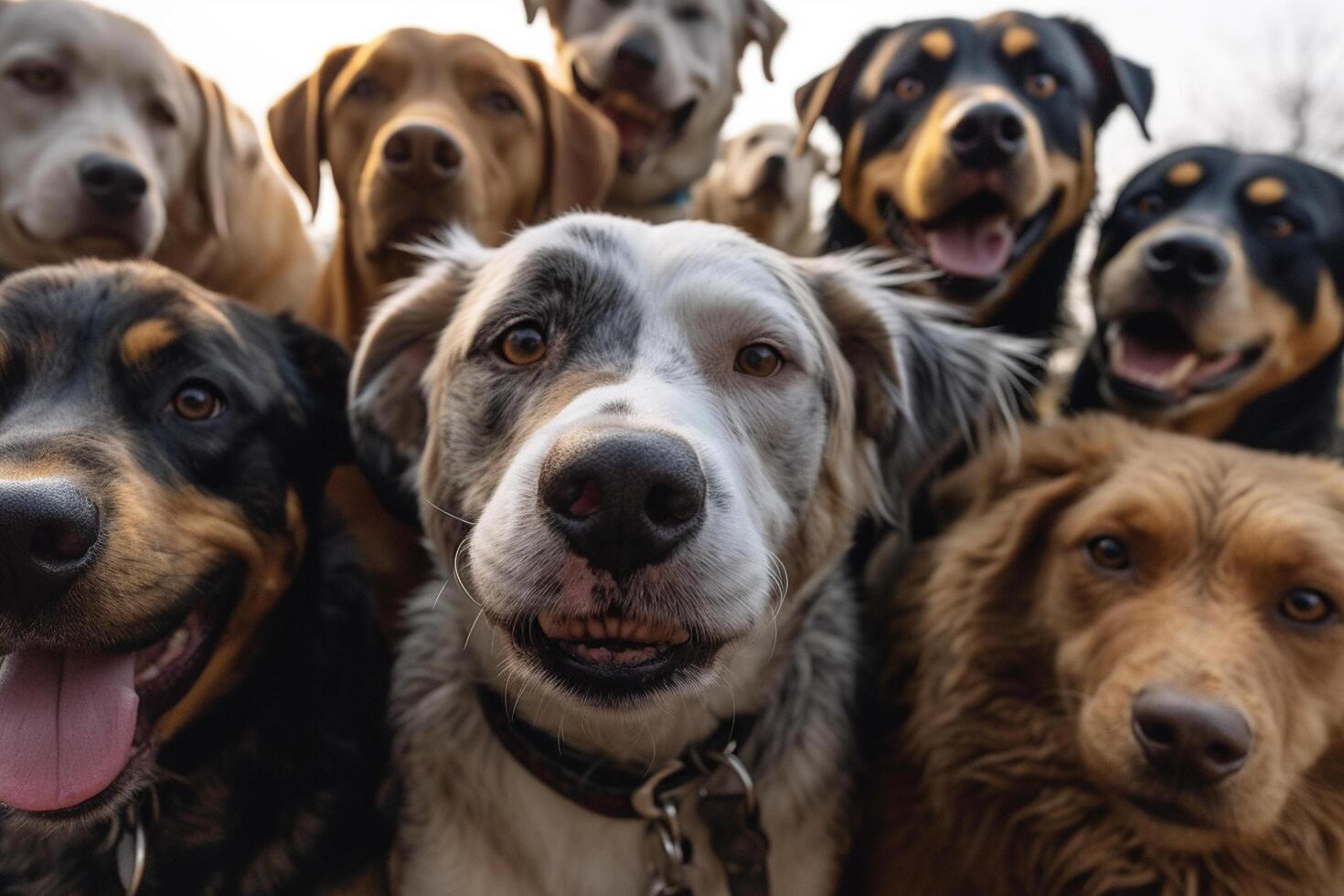 selfie de un grupo de perros en un antecedentes de otro perros generativo ai foto