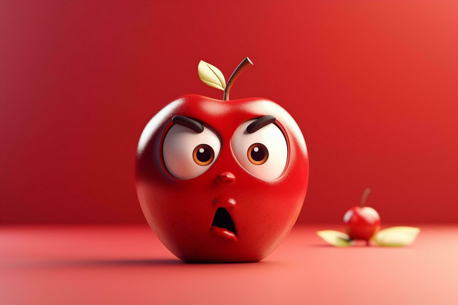 Red apple character cartoon on red background. 3d illustration. photo