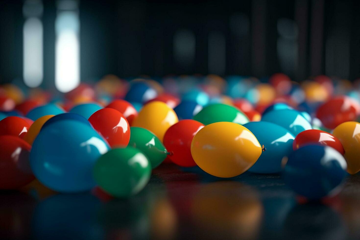 Colorful balloons on dark background. 3d rendering. toned image photo