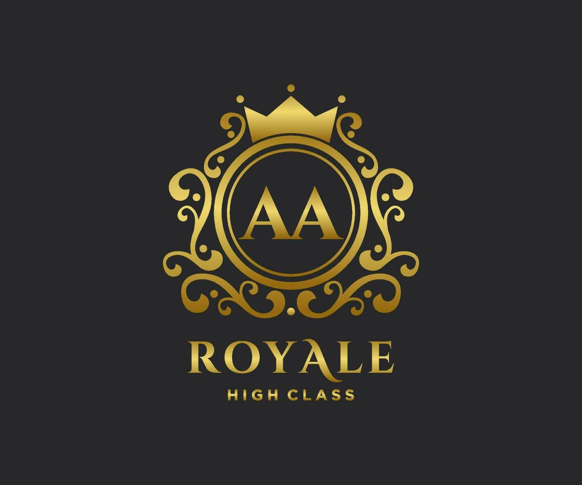 Golden Letter AA template logo Luxury gold letter with crown. Monogram alphabet . Beautiful royal initials letter. vector