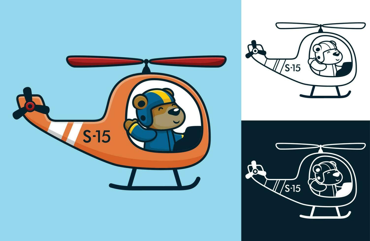 linda oso en piloto uniforme en helicóptero. vector dibujos animados ilustración en plano icono estilo