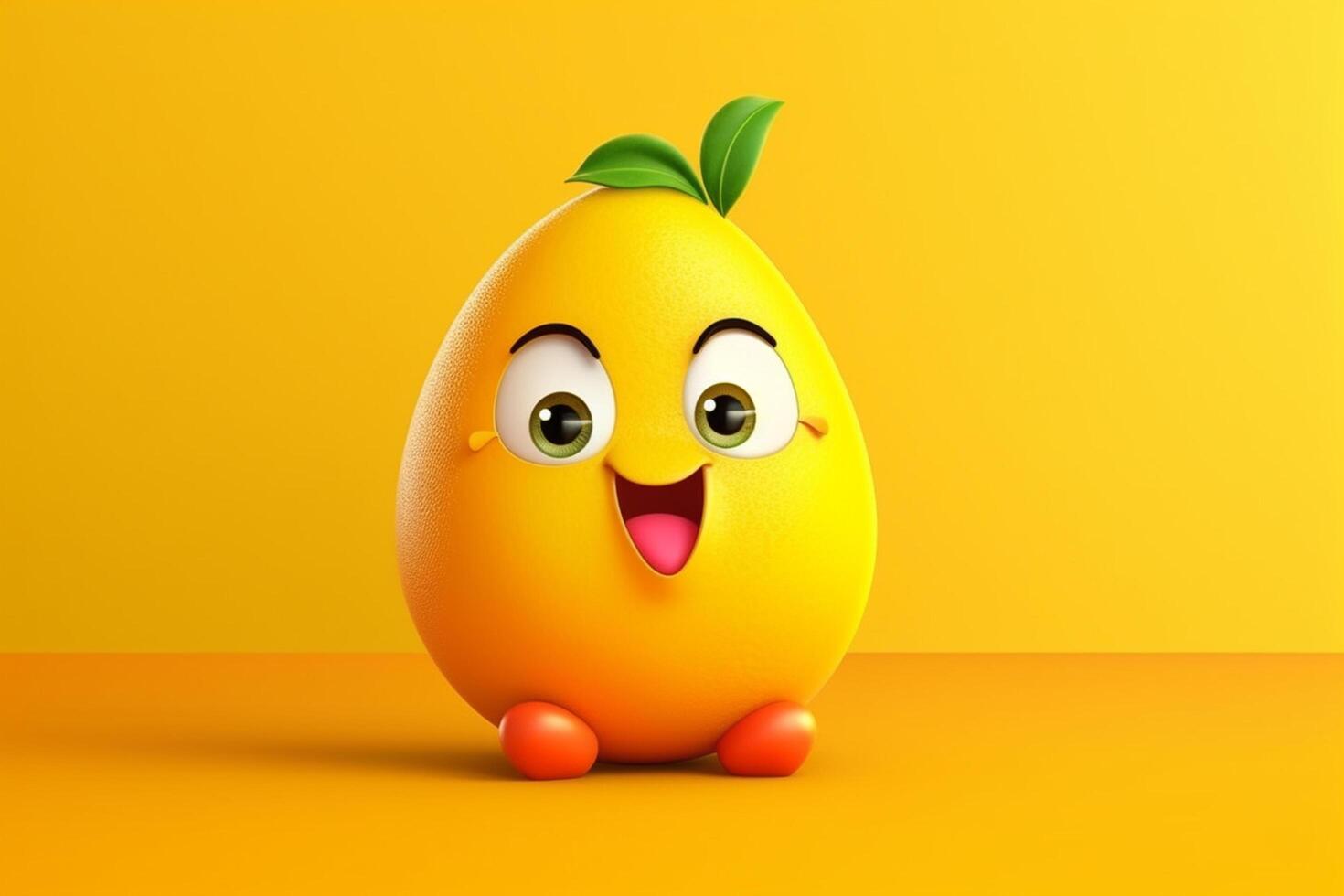 Funny mango character on orange background. 3d render illustration. photo