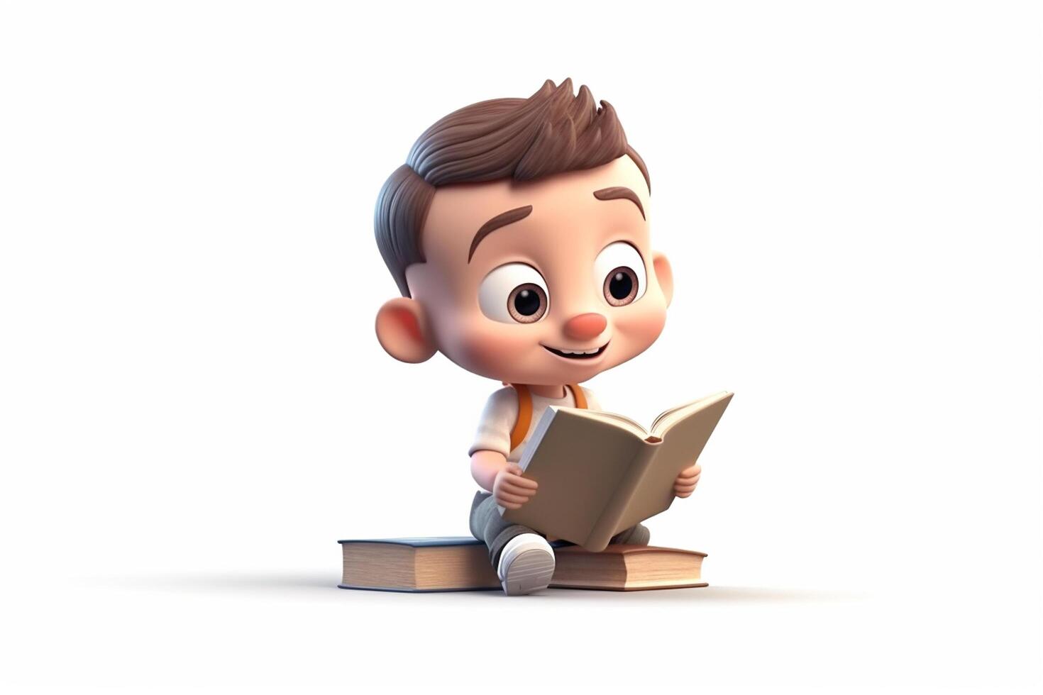 3D Render of a Little Boy Reading a Book in isolated background photo