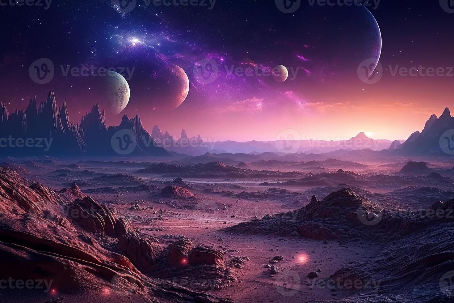 Picturesque sunset desert landscape on an unknown planet. . photo