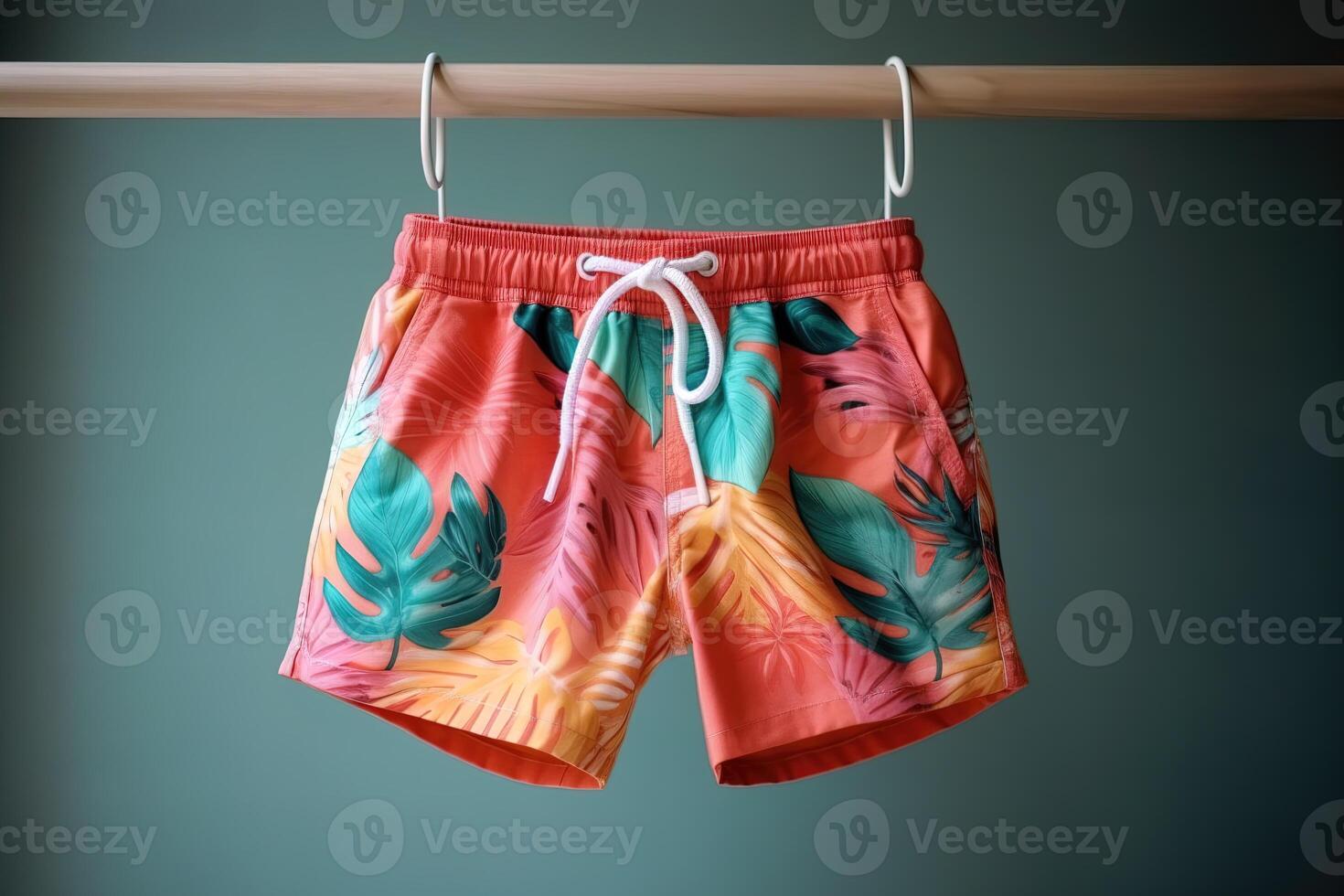 Colorful swimming shorts hanging on a rope. . photo