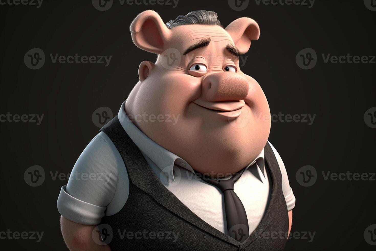 Funny cute little farm pig 3D cartoon character. photo