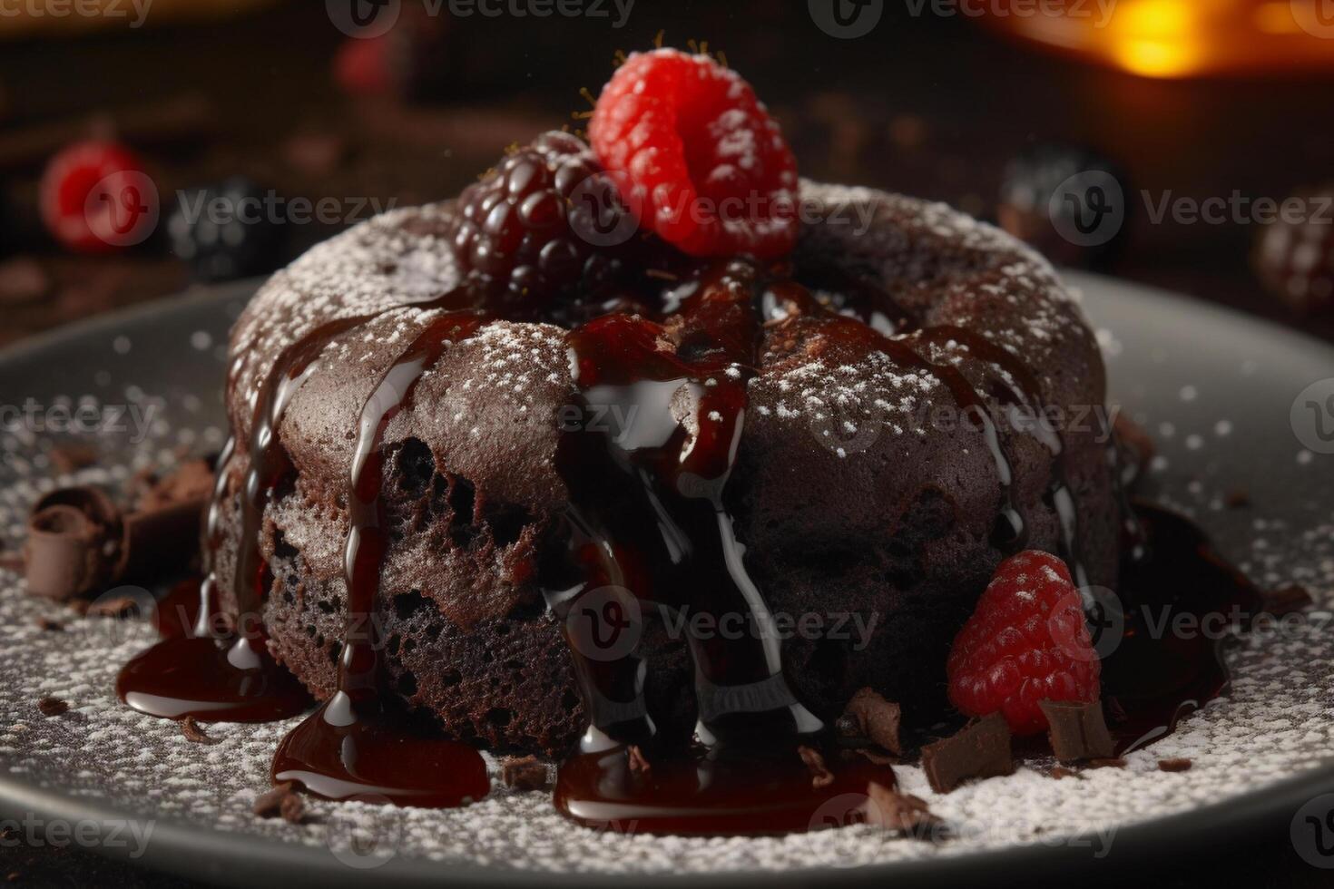 Delicious lava cake on a plate product photography. photo