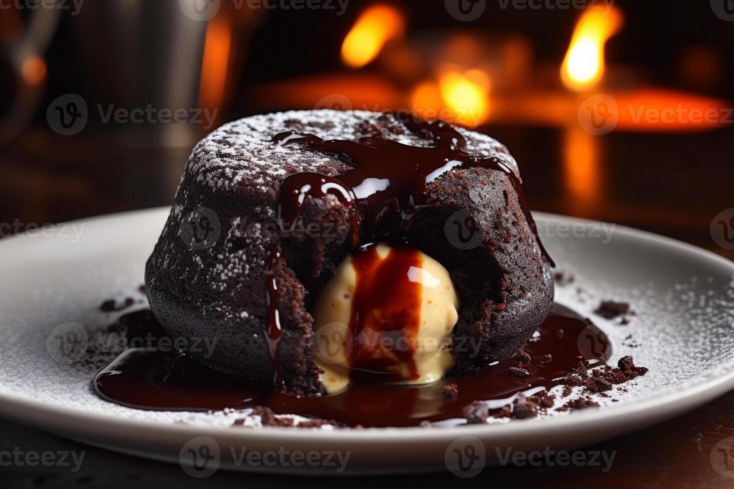 Delicious lava cake on a plate product photography. photo