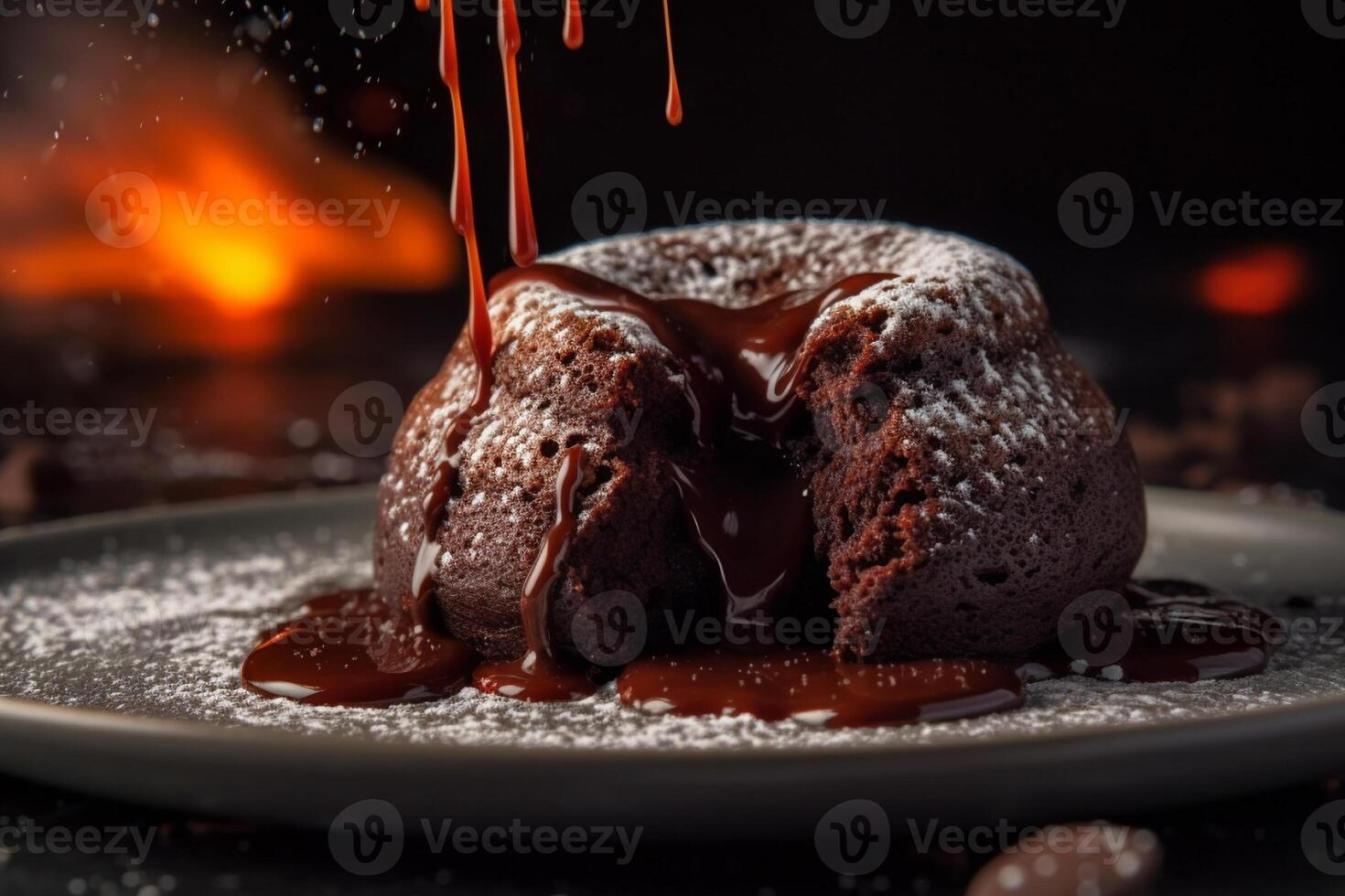 Delicious lava cake on a plate product photography. photo