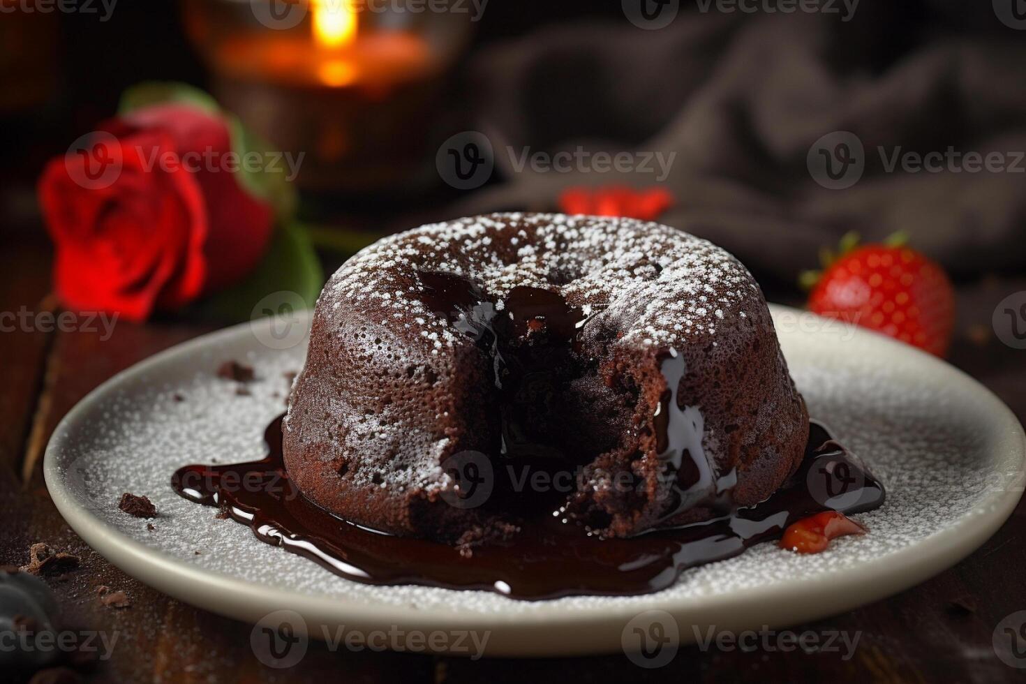 Delicious lava cake on a plate product photography. photo