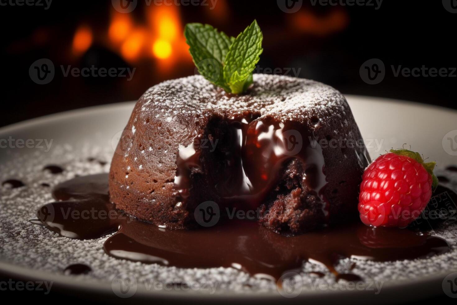 Delicious lava cake on a plate product photography. photo