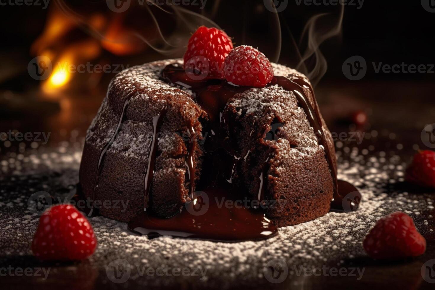 Delicious lava cake on a plate product photography. photo