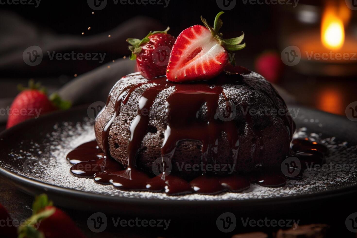 Delicious lava cake on a plate product photography. photo