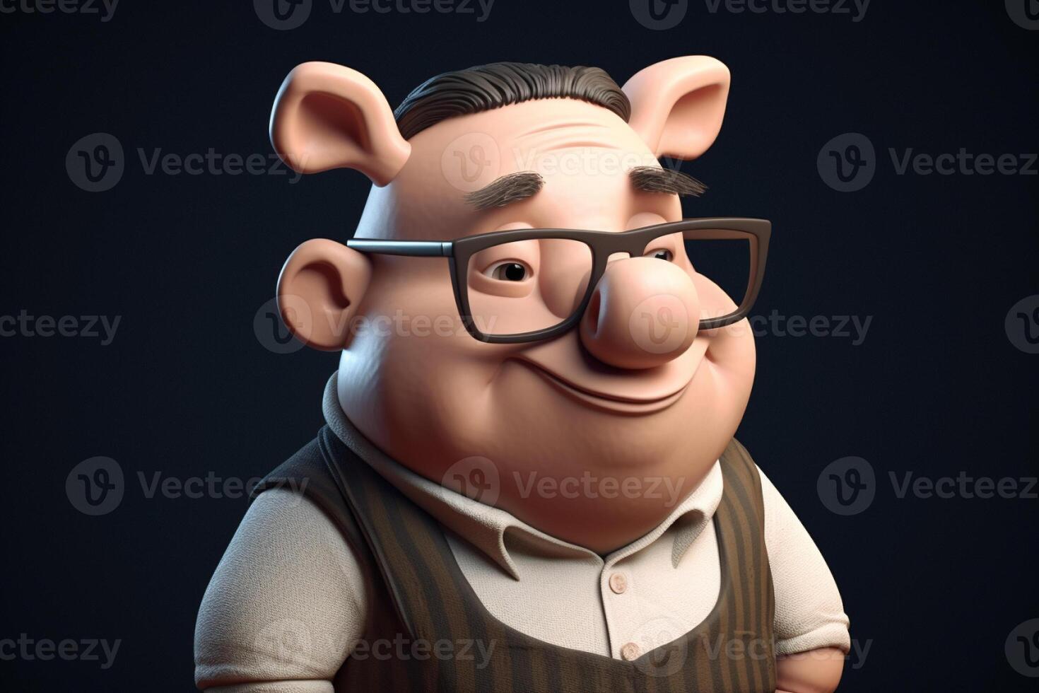 Funny cute little farm pig 3D cartoon character. photo