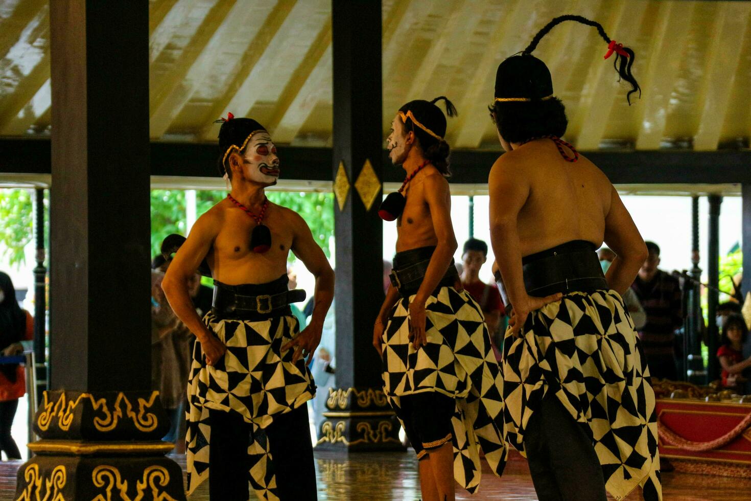 Yogyakarta, Indonesia on October 2022. Puppet people at the Yogyakarta Palace, the performance shown is about the play of the characters Petruk, Semar, and Gareng. photo