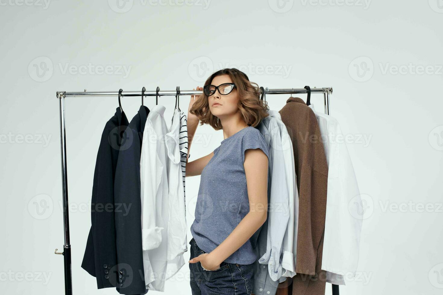 pretty woman clothes fitting modern style studio emotion photo
