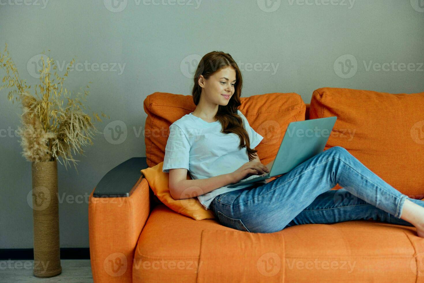 woman laptop on my lap at home on the sofa entertainment technologies