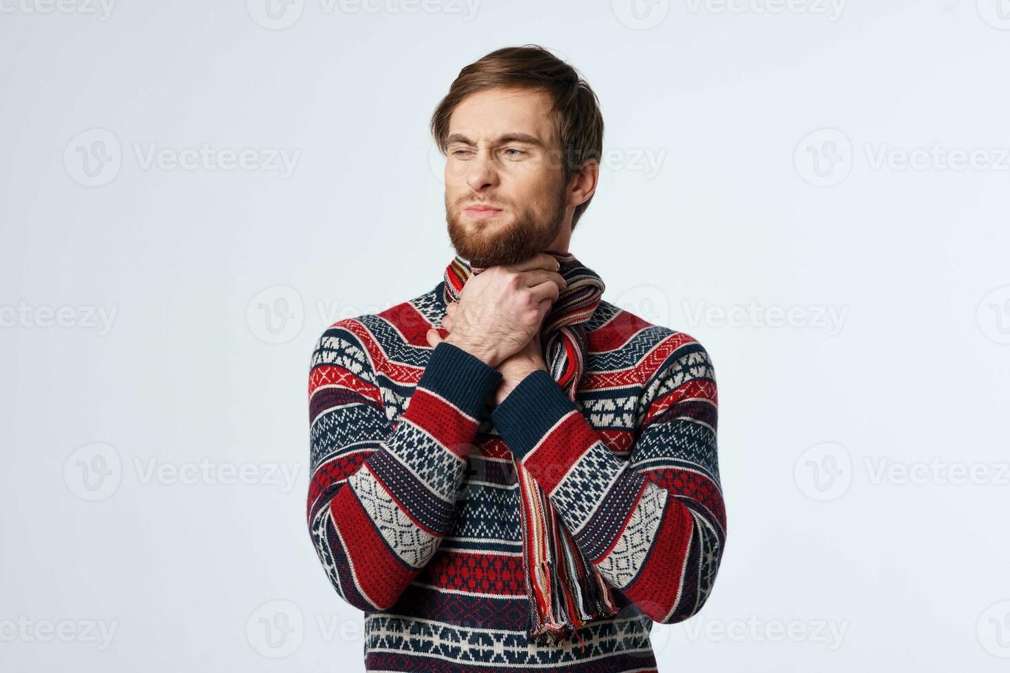 cold man sweater health problems flu infection light background photo