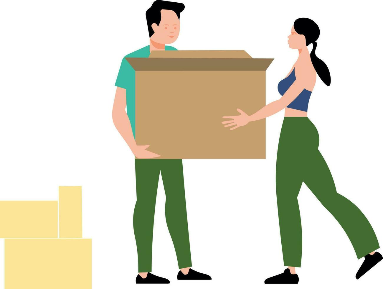 A boy and a girl are carrying a box of goods. vector