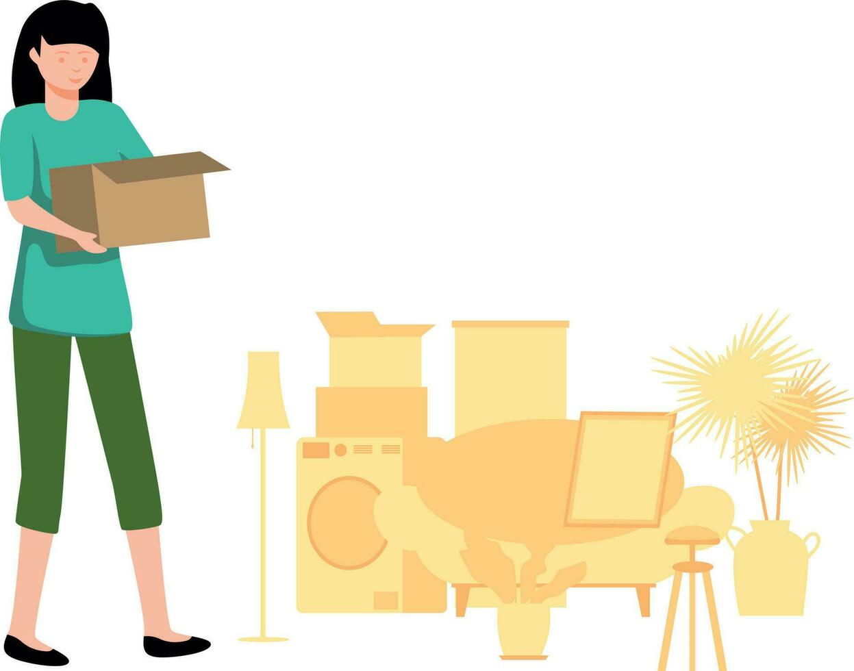 The girl is carrying a box. vector