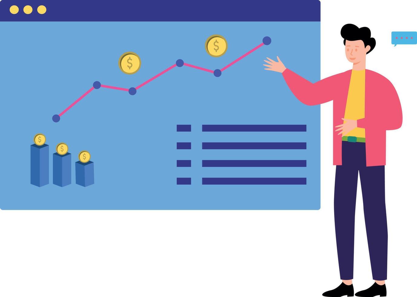 Guy looking at dollar graph analytics. vector