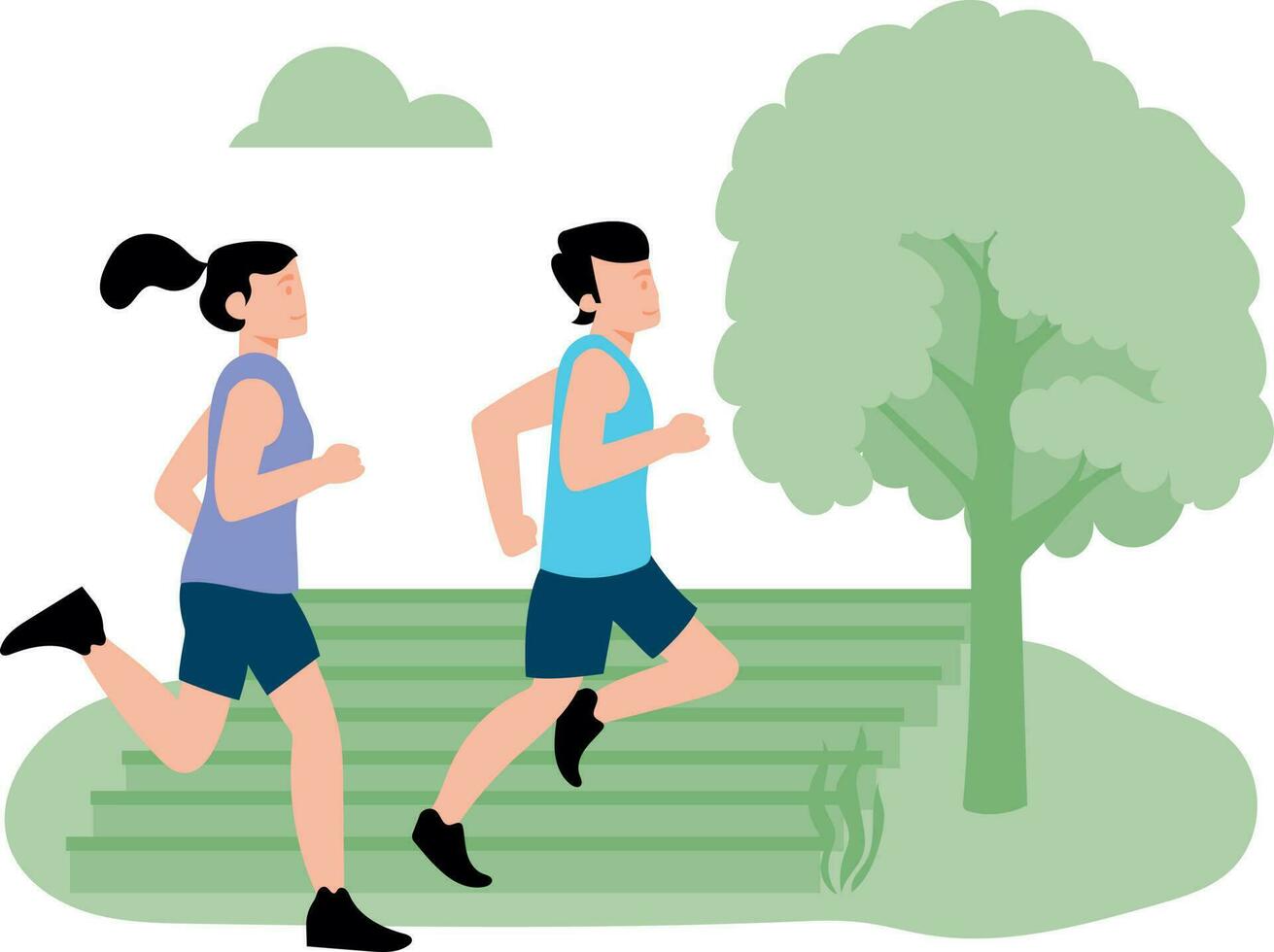 Boy and girl are jogging in the park. vector