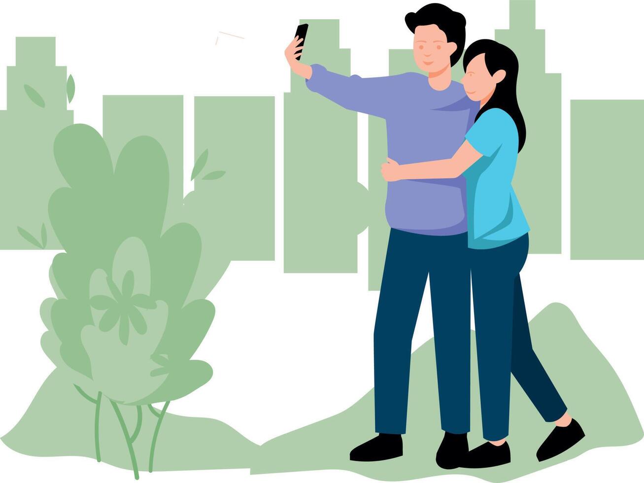 The couple is taking a selfie. vector