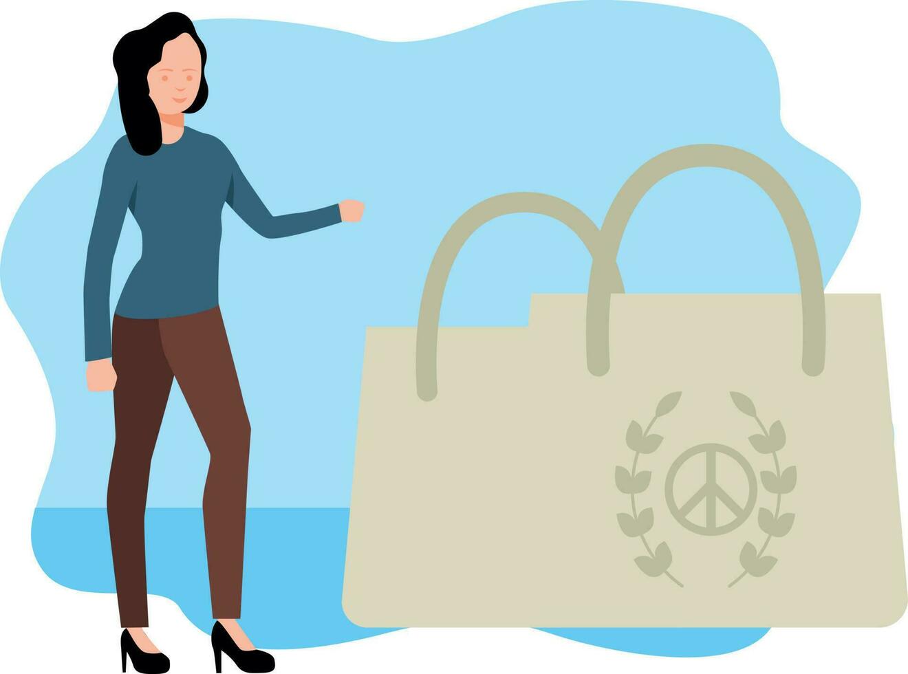 A girl has a bag with a peace sign. vector