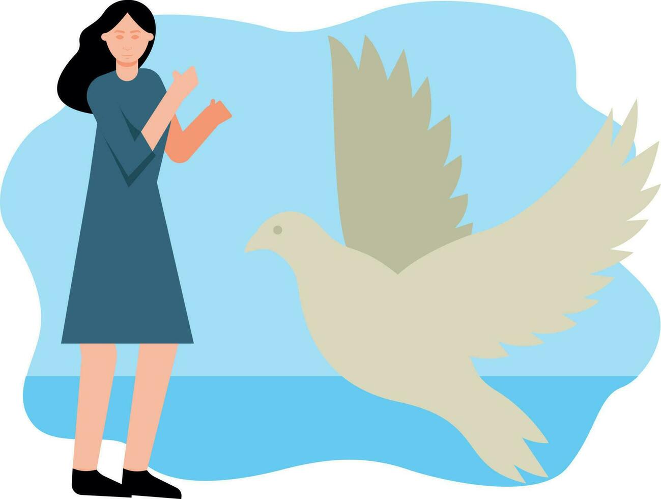 The girl is looking at the peace bird. vector