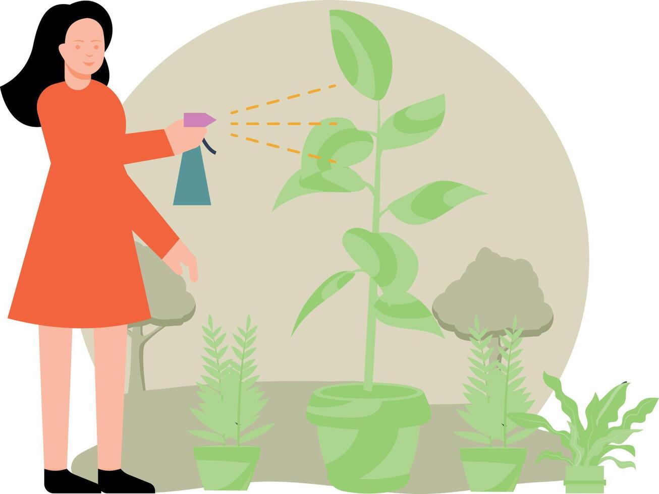 The girl is showering the plants. vector