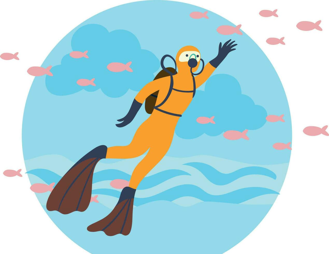 The diver is in the ocean. vector